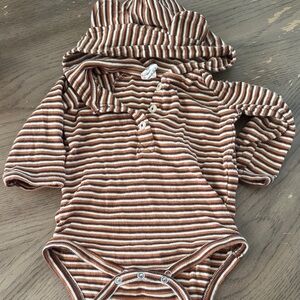 kate quinn Striped Hooded One-Piece Bodysuit in Brown and Cream